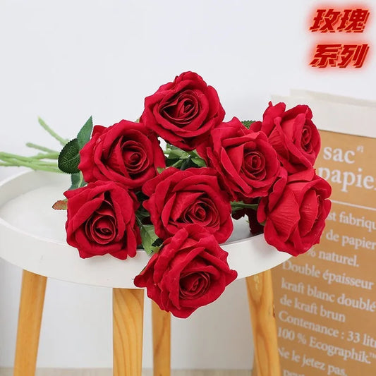 Artificial Flowers Bouquet White Red Rose