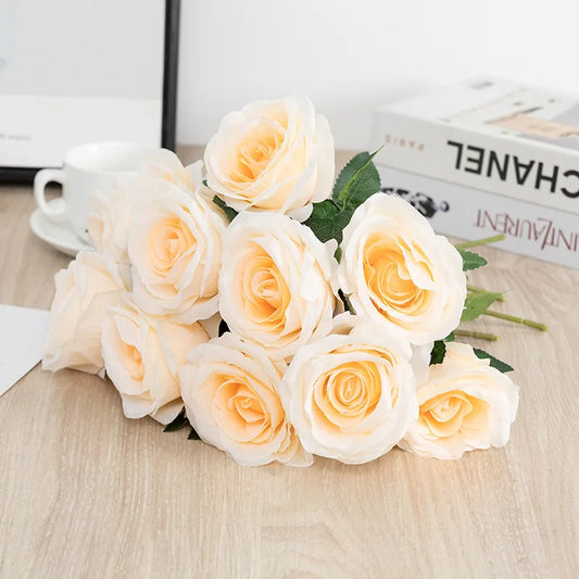 Artificial Flowers Bouquet White Red Rose