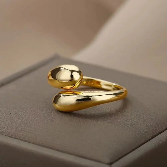 Stainless Steel Smooth Double Ball BeadsRings For Woman