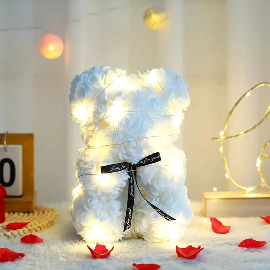 25cm Artificial Teddy Rose Flower Bear with Box