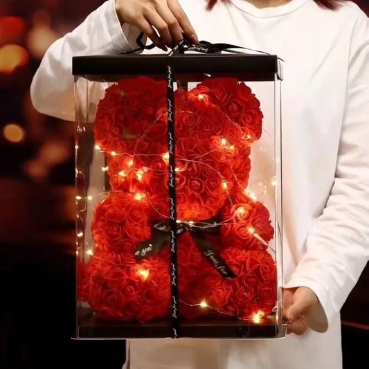 25cm Artificial Teddy Rose Flower Bear with Box